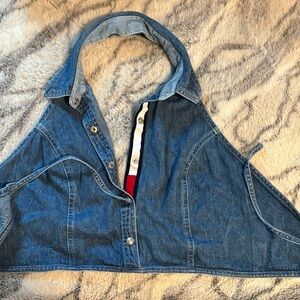 Tommy Hilfiger Denim Halter Crop Top with Signature Stripe